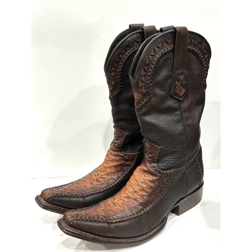 Cuadra Men's 12 Brown Ostrich Leather Cowboy Western Boots Square Toe Mexico
